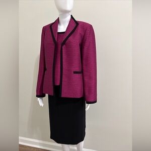 NWT Kasper Shiny Purple Black Trim Blazer & Best & Black Skirt 3 PC Suit Sz 12